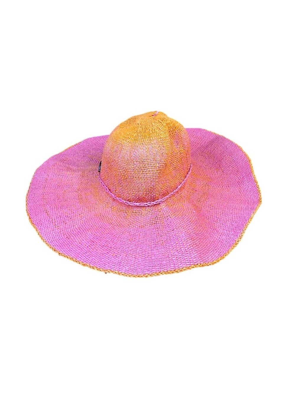 Panama Jack Womens Pink & Orange Straw Wide Brim Beach Sun Hat One Size OS